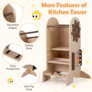 Adjustable Kids Activity Tower with Chalkboard Slide – guardrails support feet and handhold details