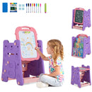 Adjustable Kids Art Easel with Book Rack and Drawing Table – Pink & Purple, view 4