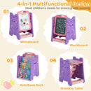 Adjustable Kids Art Easel with Book Rack and Drawing Table – Pink & Purple, view 6
