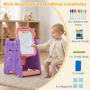 Adjustable Kids Art Easel with Book Rack and Drawing Table – Pink & Purple, view 10