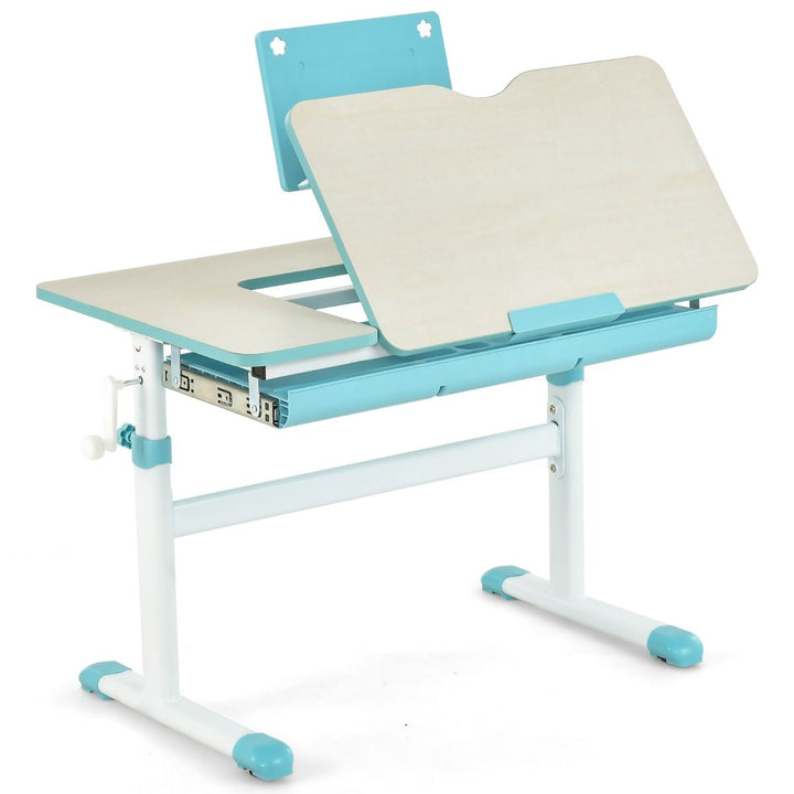 Adjustable Kids Desk with Tilting Top and Reading Stand, Blue, view 2