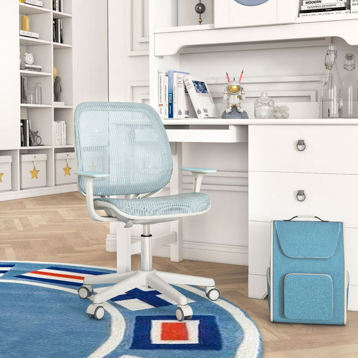 Adjustable Kids Mesh Desk Chair with Armrests – Blue, view 1