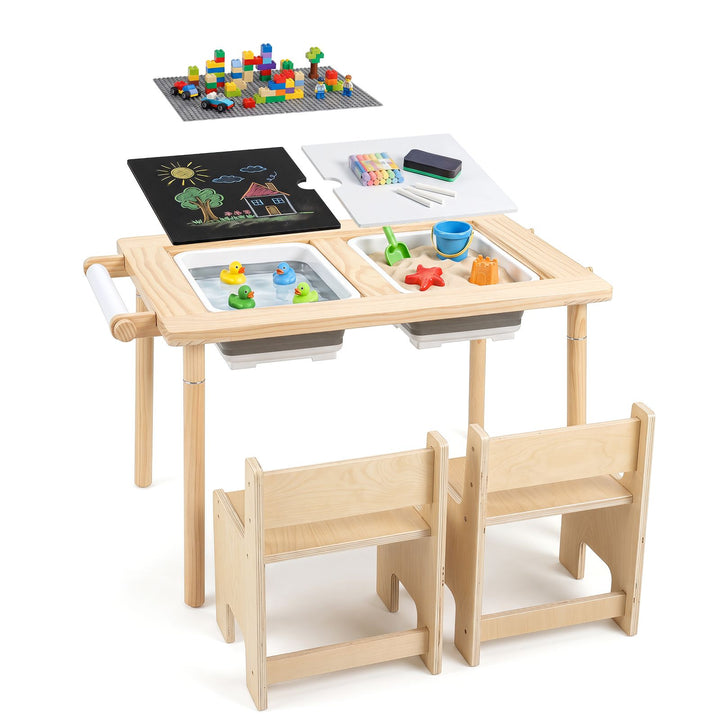 Adjustable Kids Sensory Table with Two Chairs – table with two chairs and removable panels