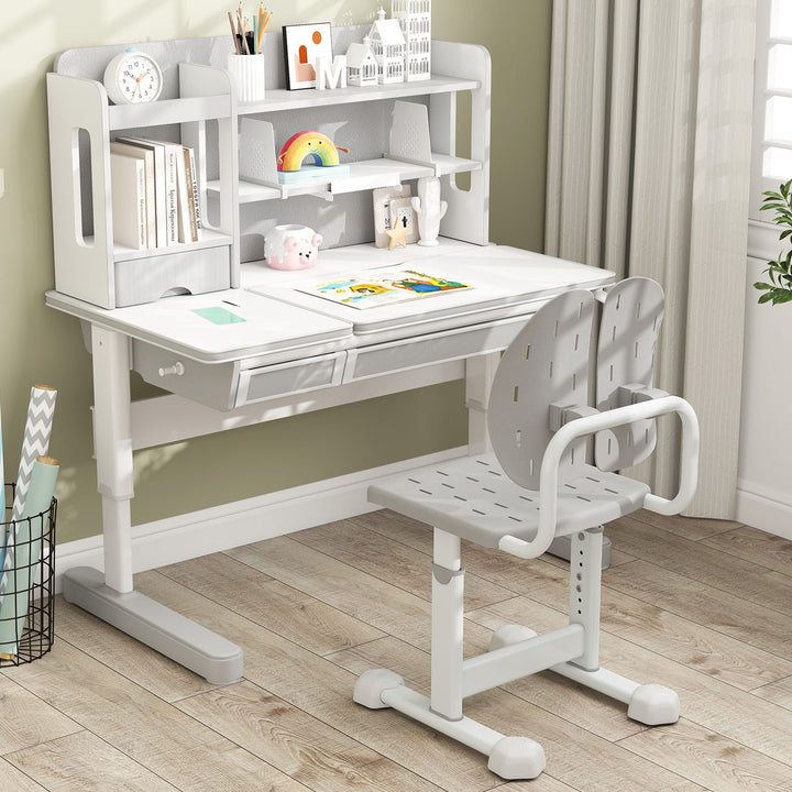 Adjustable Kids Study Chair with Perforated Split Back – Grey, view 1