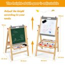 Adjustable Wooden Art Easel with Chalkboard, Whiteboard and Paper Roll – five-position height range and footprint