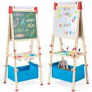 Adjustable Wooden Easel with Magnetic Boards and Storage Bag – Natural option with blue storage bag