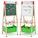 Adjustable Wooden Easel with Magnetic Boards and Storage Bag – Green option front and rear views