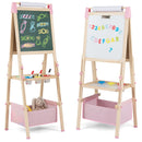 Adjustable Wooden Easel with Magnetic Boards and Storage Bag – Pink option front and rear views