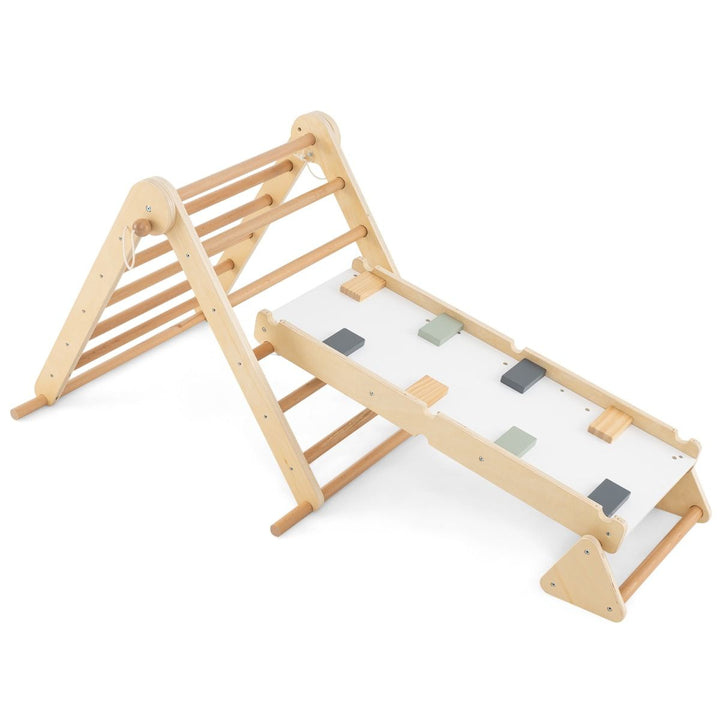 Natural wooden climbing triangle and grip ramp
