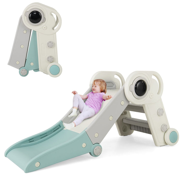 Astronaut Folding Toddler Slide with Climbing Steps – blue slide open and folded