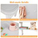 Grey dinosaur table and one chair: rounded tabletop, wipe-clean surface, cup recesses and storage shelf details