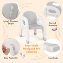Grey dinosaur table and one chair: chair shape, armrests, assembly fastenings and foot pads