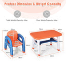 Orange dinosaur table and one chair: dimensions and maximum table and chair loads