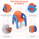 Orange dinosaur table and one chair: chair shape, armrests, assembly fastenings and foot pads