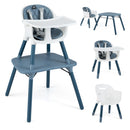 Blue convertible high chair, whole chair and separated configurations