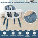 Blue convertible high chair, removable cushion detail