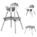Grey convertible high chair, whole chair and separated components