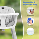 Grey convertible high chair, two-position removable tray
