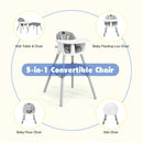 Grey convertible high chair, high, low and table-and-chair configurations