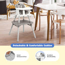Grey convertible high chair, removable seat cushion detail
