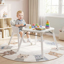 White convertible high chair, child chair and table setting