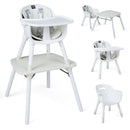 White convertible high chair, whole chair and separated configurations