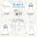 White convertible high chair, high, low and table-and-chair configurations