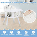 White convertible high chair, removable cushion detail