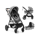 Grey reversible stroller, whole stroller and detachable seat views