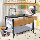 Black folding baby playpen, four adjustable side-rail heights