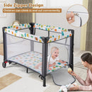 Grey folding baby playpen, mesh playpen sides and zip opening
