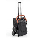 Grey folding stroller, folded stroller with telescoping pull handle