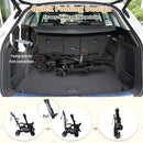 Black sit and stand double stroller, folding sequence and storage lock