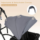 Grey sit and stand double stroller, adjustable and removable canopy