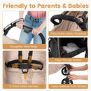 Reversible folding stroller, Beige, harness, strap and storage details