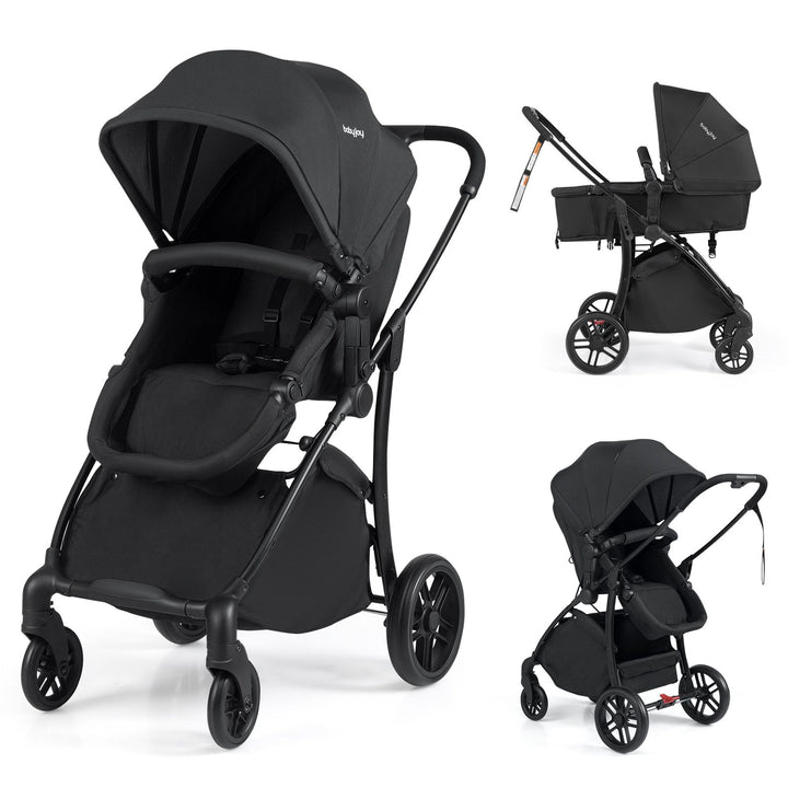 Reversible folding stroller, Black, hero and configurations