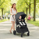 Reversible folding stroller, Grey, lifestyle view