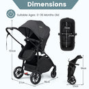 Reversible folding stroller, Grey, dimensions and age