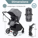 Reversible folding stroller, Light Grey, dimensions and age