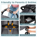 Reversible folding stroller, Light Grey, harness, strap and storage details