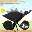 Black three-wheel stroller, six-position canopy with zipper and viewing window