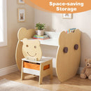 Bear-Themed Kids Art Table and Chair with Storage – Natural product view 6