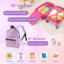 Pink five-piece kids luggage set: storage and construction details