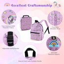 Pink five-piece kids luggage set: backpack features