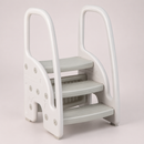Grey and White three-step stool with tall side handles
