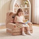 Brown bear toddler flip-out sofa, seated reading example
