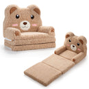 Brown bear toddler flip-out sofa, folded and unfolded product views
