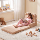 Brown bear toddler flip-out sofa, extended configuration for reading