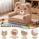 Brown bear toddler flip-out sofa, back pocket, armrests and zippered cover
