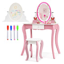 Butterfly Kids Vanity Set with Mirror and Whiteboard – vanity set with stool and four markers